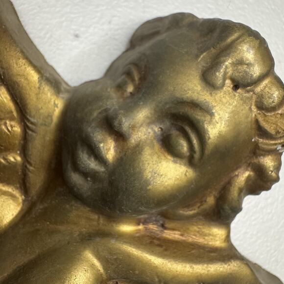 Vintage 2 Cherub Angel Christmas Wall Decoration Gold MCM Hollywood Regency - Picture 8 of 12